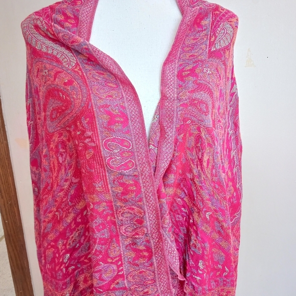 Red Paisley Bohemian Festival Fringe Scarf Shawl 27"X59" - Picture 6 of 10